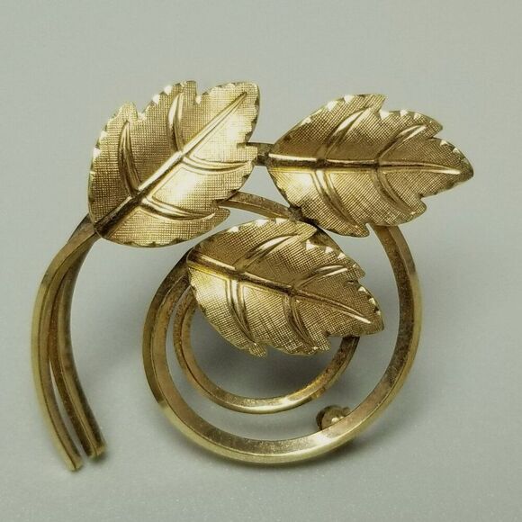Vintage Van Dell 12k Yellow Gold Filled Three Leaf Brooch, Signed Lapel Pin - Picture 7 of 7
